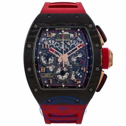 Richard Mille RM011 Rose Gold Trim Carbon Fiber Case NTPT Red Rubber Strap RM011 AOCA NYPT LOTUS F1 TEAM 5P1FTZ - Beverly Hills Watch Company Watch Store