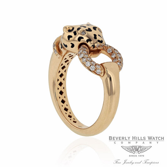 Naira & C 18K Rose gold Panther Enamel Diamond Neck and mouth Ring CCMI0274/13/ring-R 2R6ZH8 - Beverly Hills Jewelry Store