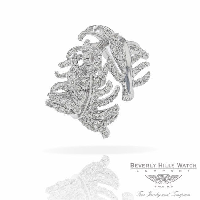Designs by Naira 18k White Gold Feather Diamond Ring D158R55 D4HHPR - Beverly Hills Jewelry Company