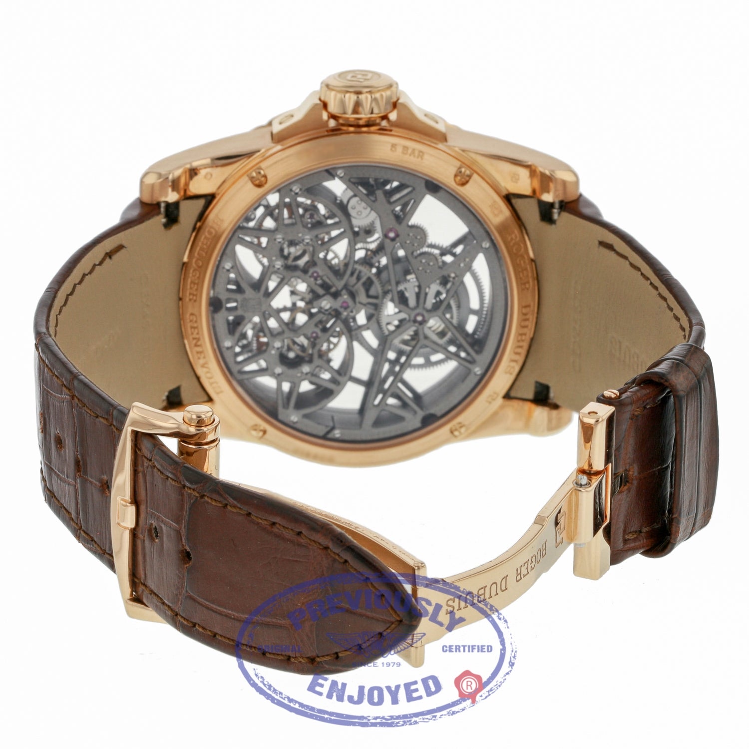 Roger Dubuis Double Tourbillon Rose Gold Skeleton Hand Wound Mechanical DBEX0395 P0VCY6 - Beverly Hills Watch