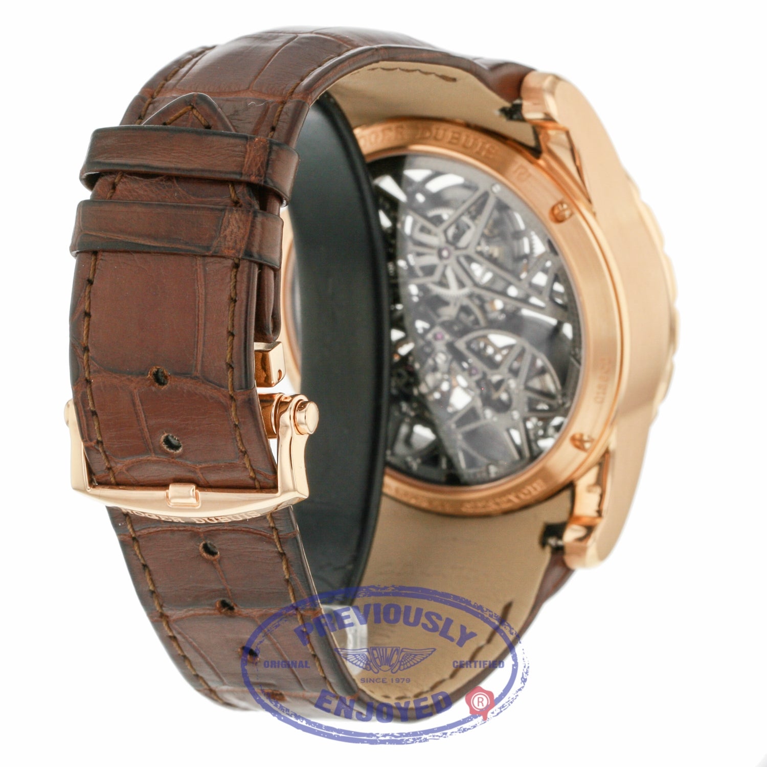 Roger Dubuis Double Tourbillon Rose Gold Skeleton Hand Wound Mechanical DBEX0395 P0VCY6 - Beverly Hills Watch