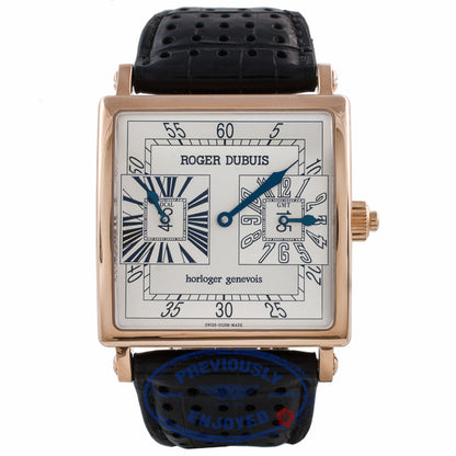 Roger Dubuis Gents Golden Square Dual Time Zone 18k Rose Gold Silver Dial G431447537.56DB HMCJNT - Beverly Hills Watch Company Watch Store