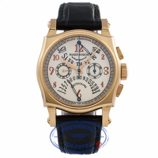 Roger Dubuis Sympathie Bi-Retrograde 37MM Rose Gold White Dial Black Alligator Strap S37 5630 E7QDD0 - Beverly Hills Watch Store