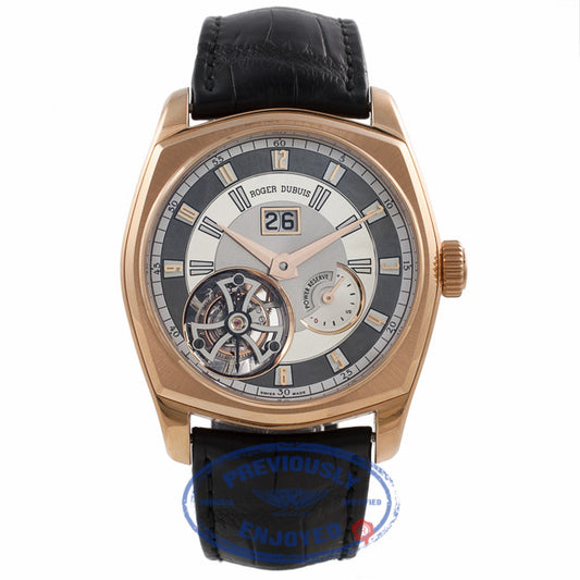 Roger Dubuis La Monegasque Flying Tourbillon Large Date 18k Rose Gold Grey Dial RDDBMG0010 J27F14 - Beverly Hills Watch Company Watch Store