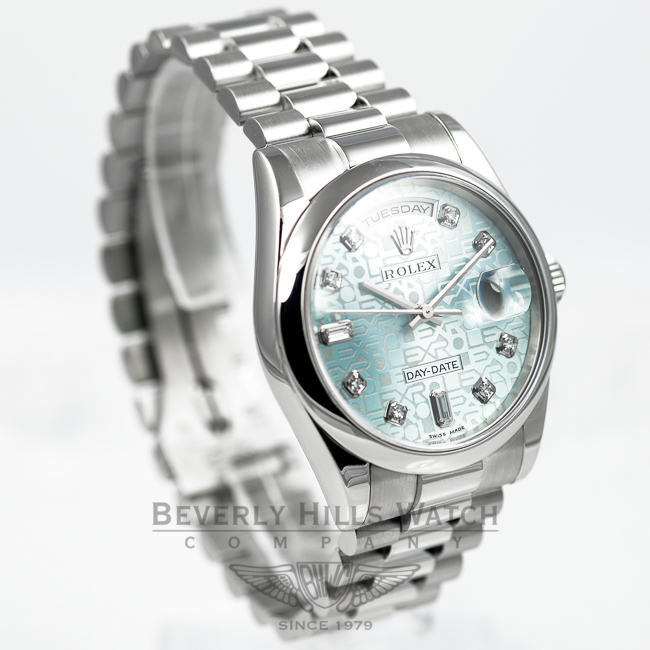 Rolex Platinum President Day Date 36mm Ice Blue Diamond Dial Watch 118206 Beverly Hills Watch Company Watches