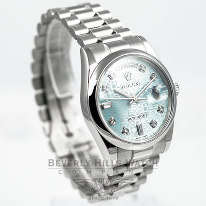 Rolex Platinum President Day Date 36mm Ice Blue Diamond Dial Watch 118206 Beverly Hills Watch Company Watches