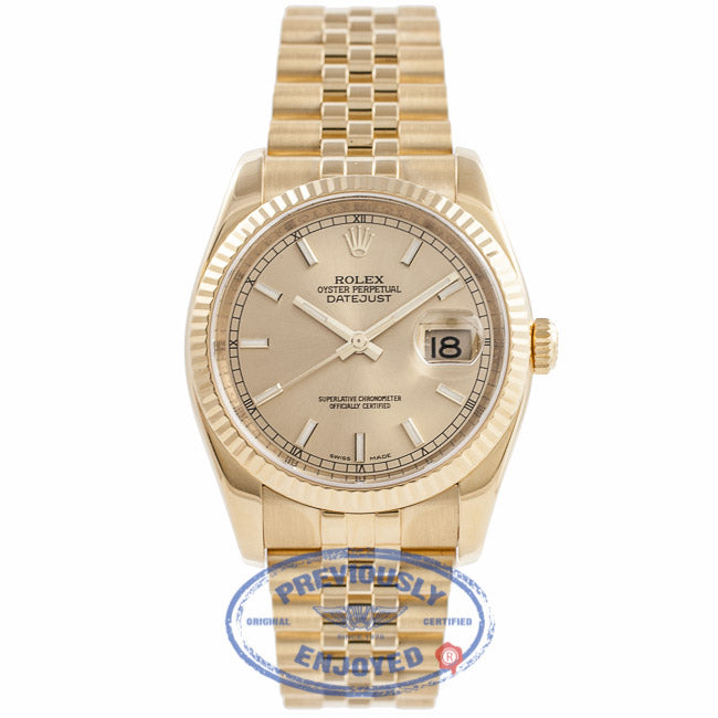 Rolex Datejust Champagne Stick Dial 36MM 116238 RTYV5T - Beverly Hills Watch Company Watch Store