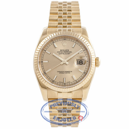 Rolex Datejust Champagne Stick Dial 36MM 116238 RTYV5T - Beverly Hills Watch Company Watch Store