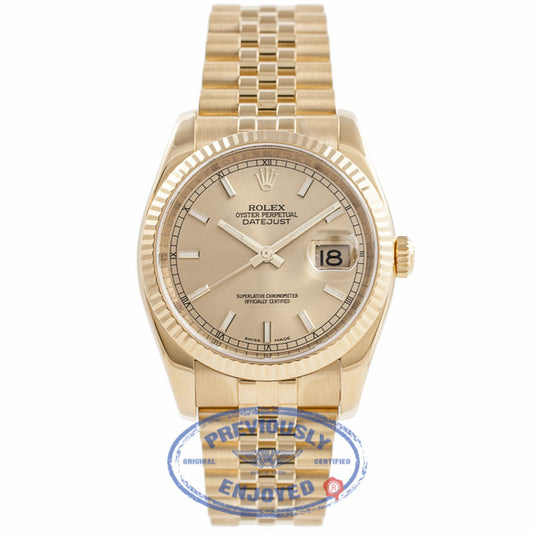 Rolex Datejust Champagne Stick Dial 36MM 116238 RTYV5T - Beverly Hills Watch Company Watch Store