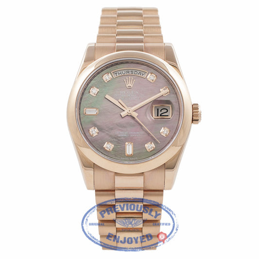 Rolex 36MM Day-Date Everose Black Mother of Pearl Diamond Dial 118205 B6BDX5 - Beverly Hills Watch Company Watch Store