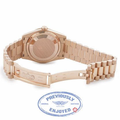 Rolex 36MM Day-Date Everose Black Mother of Pearl Diamond Dial 118205 B6BDX5 - Beverly Hills Watch Company Watch Store