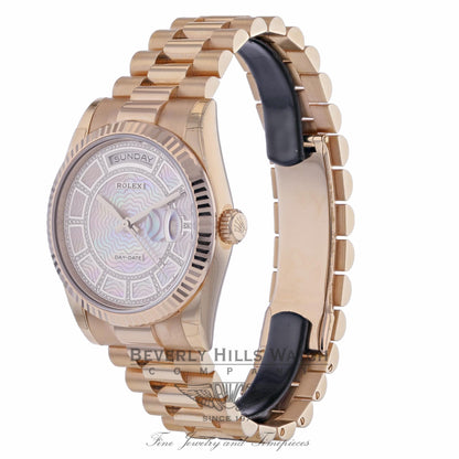 Rolex Day-Date Sertie 36mm Carousel Mother of Pearl Everose Gold Fluted Bezel 118395 C8E58V - Beverly Hill Watch Company