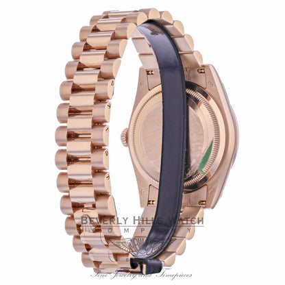 Rolex Day-Date Sertie 36mm Carousel Mother of Pearl Everose Gold Fluted Bezel 118395 C8E58V - Beverly Hill Watch Company