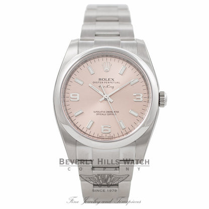 Rolex Air King Stainless Steel Domed Bezel Pink Dial 114200 MKL6W2 - Beverly Hills Watch Company Watch Store