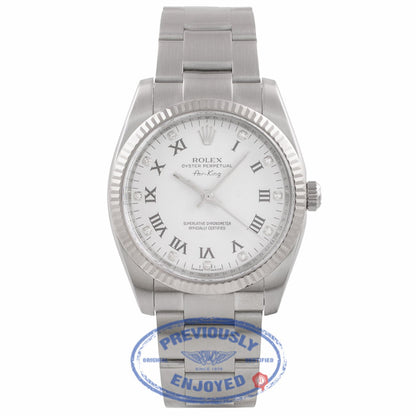 Rolex Air-King 34MM Stainless Steel White Gold Fluted Bezel White Diamond Dial 114234 LVY17M - Beverly Hills Watch Company Watch Store