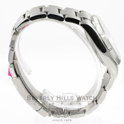 Rolex Air King 34mm Stainless Steel Oyster Bracelet Engine Turn Bezel Silver Orange Arabic Numeral Dial Watch 114200 Beverly Hills Watch Company Watches