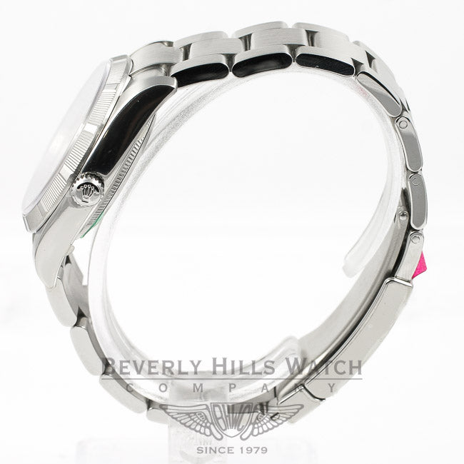 Rolex Air King 34mm Stainless Steel Oyster Bracelet Engine Turn Bezel Silver Orange Arabic Numeral Dial Watch 114200 Beverly Hills Watch Company Watches