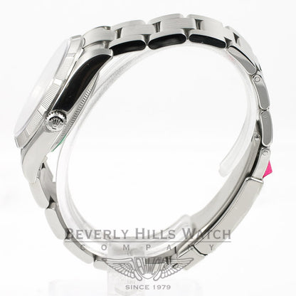 Rolex Air King 34mm Stainless Steel Oyster Bracelet Engine Turn Bezel Silver Orange Arabic Numeral Dial Watch 114200 Beverly Hills Watch Company Watches