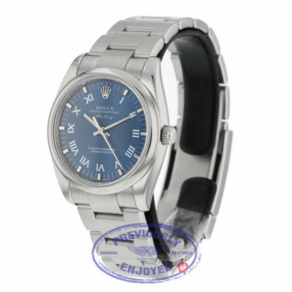 Rolex Air 34mm King Stainless Steel Roman numerals Oyster Bracelet Smooth Bezel Blue Dial 114200 49H84A - Beverly Hills Watch Company