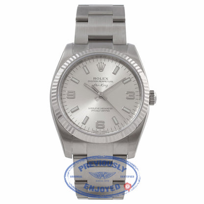 Rolex Air-King 34MM Stainless Steel White Gold Fluted Bezel Silver Dial 114234 1844HK - Beverly Hills Watch Store
