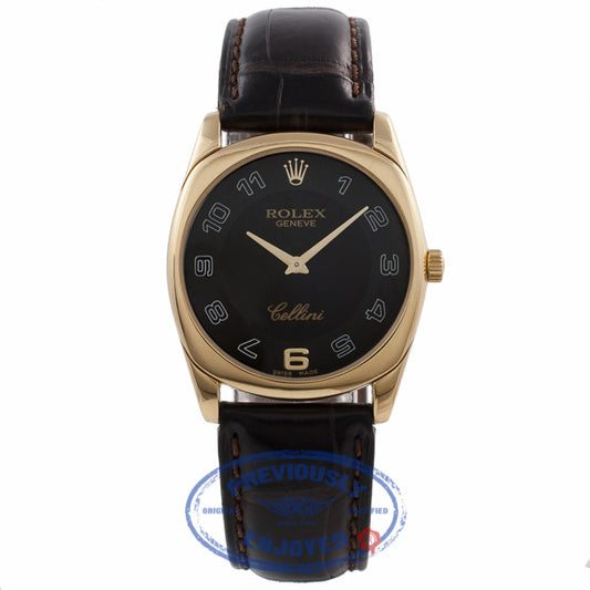 Rolex Cellini Danaos 18k Yellow Gold Gents Black Dial Arabic Numerals Black Leather Strap 4233/8 4K7ZU6 - Beverly Hills Watch Company Watch Store