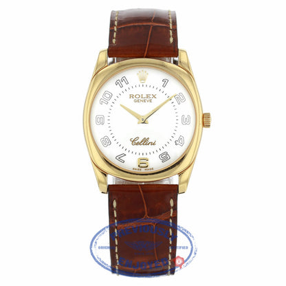 Rolex Cellini Danaos 18k Yellow Gold White Dial Arabic Numerals Brown Leather Strap 4233 8VEJC1 - Beverly Hills Watch Company