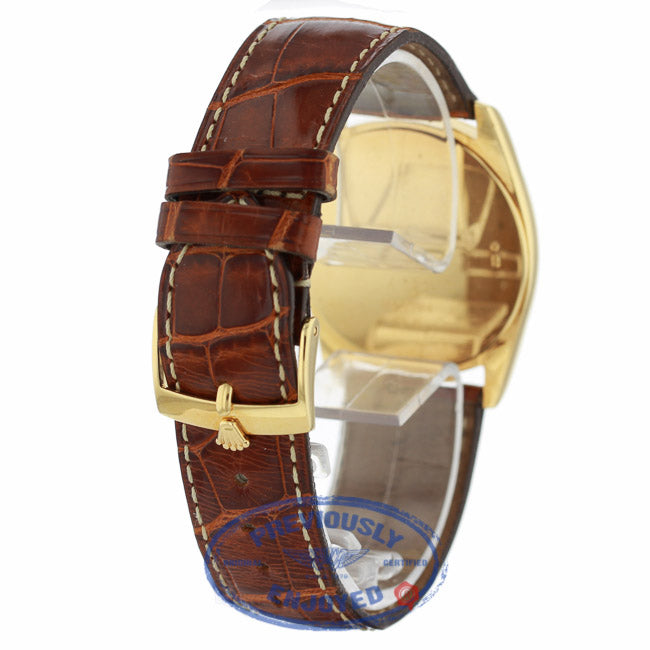 Rolex Cellini Danaos 18k Yellow Gold White Dial Arabic Numerals Brown Leather Strap 4233 8VEJC1 - Beverly Hills Watch Company