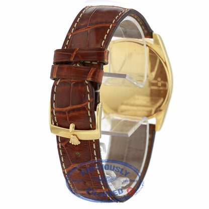Rolex Cellini Danaos 18k Yellow Gold White Dial Arabic Numerals Brown Leather Strap 4233 8VEJC1 - Beverly Hills Watch Company