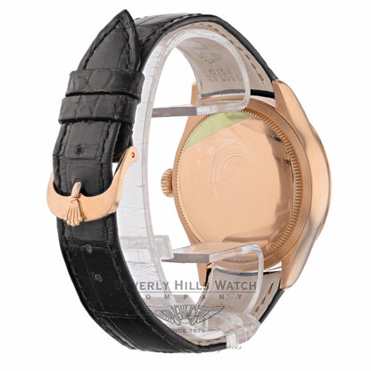 Rolex Cellini Date 39MM Everrose Domed Fluted Double Bezel Silver Guilloche Dial Black Strap 50515 CZ83Q9 - Beverly Hills Watch Company