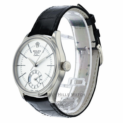 Rolex Cellini Dual Time 39MM 18k White Gold Silver Dial 50529 LUEKEM - Beverly Hills Watch Company Watch Store