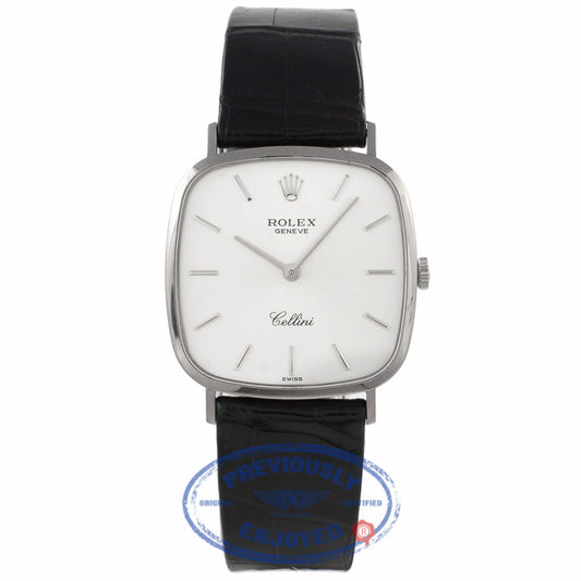 Rolex Cellini 18kt White Gold Silver Dial Black Shiny Alligator Strap 4114 ZRFKJA - Beverly Hills Watch Store