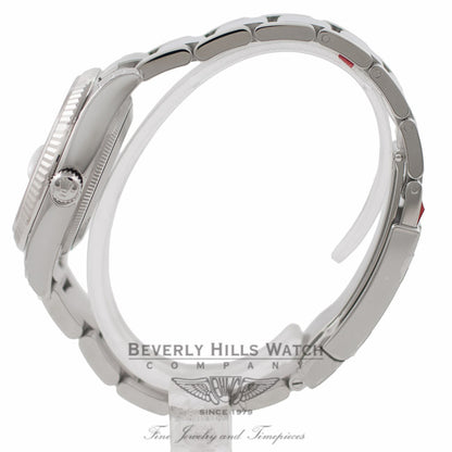 Rolex Oyster Perpetual Date 34mm 18k White Gold Fluted Bezel Silver Dial 115234 4XJGVE - Beverly Hills Watch Company Watch Store