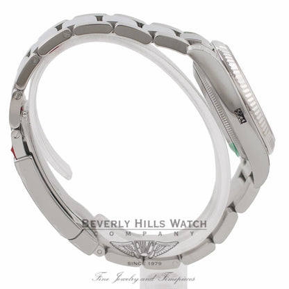 Rolex Oyster Perpetual Date 34mm 18k White Gold Fluted Bezel Silver Dial 115234 4XJGVE - Beverly Hills Watch Company Watch Store