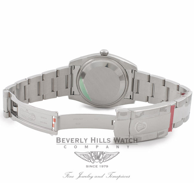 Rolex Date Oyster Perpetual 34MM 18K White Gold Fluted Bezel 115234 WX3CZC - Beverly Hills Watch Company Watch Store
