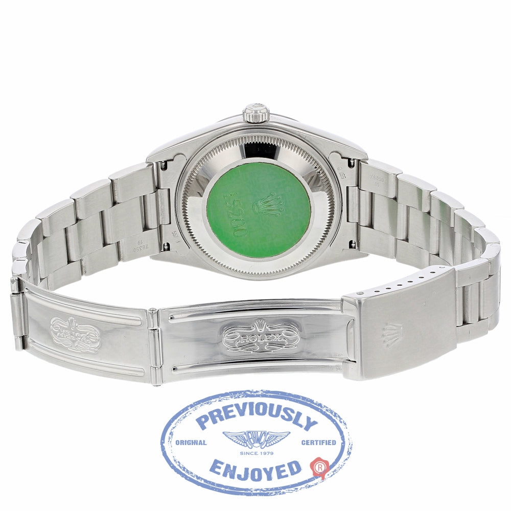 Rolex Date 34mm Stainless Steel Oyster Bracelet White Roman Numerals Dial 15200 27X29K - Beverly Hills Watch Company