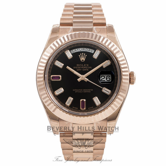 Rolex Day-Date II President 41MM 18k Rose Gold Fluted Bezel 218235 - Beverly Hills Watch Company Watch Store