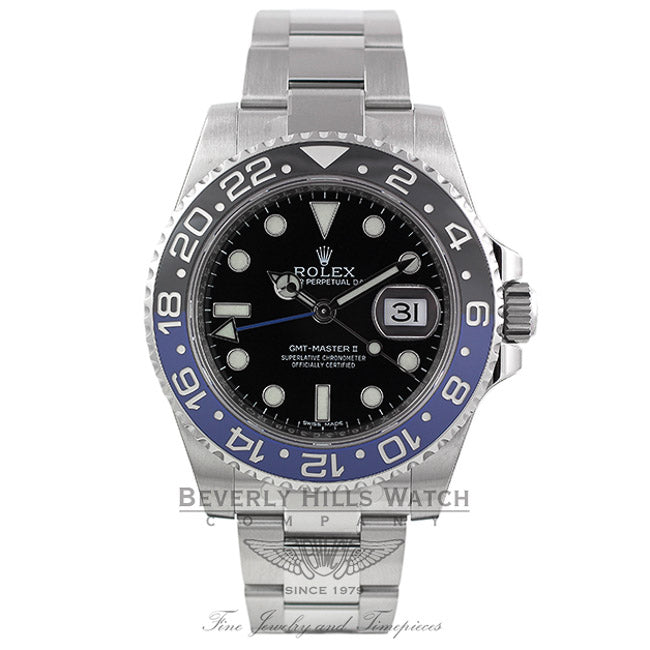 Rolex GMT Master II Bruiser Black/ Blue Ceramic Bezel Stainless Steel 116710 1QW3MV - Beverly Hills Watch Company