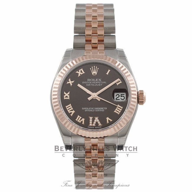 Rolex Datejust 31MM Stainless Steel 18k Rose Gold Fluted Bezel IV Diamond Marker 178271 KL6MX1 - Beverly Hills Watch Company Watch Store