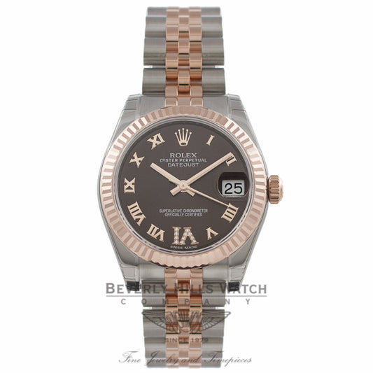 Rolex Datejust 31MM Stainless Steel 18k Rose Gold Fluted Bezel IV Diamond Marker 178271 KL6MX1 - Beverly Hills Watch Company Watch Store