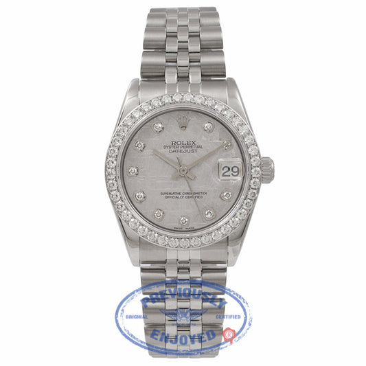 Rolex Date Just Stainless Steel 18K White Gold Diamond Bezel Meteorite Diamond Dial 78274 1YYK76 - Beverly Hills Watch Store