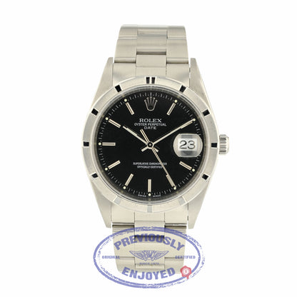 Rolex Date 34mm Stainless Steel Black Stick Dial 15210 Q0X4JL