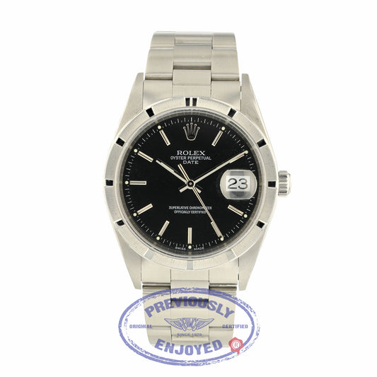 Rolex Date 34mm Stainless Steel Black Stick Dial 15210 Q0X4JL