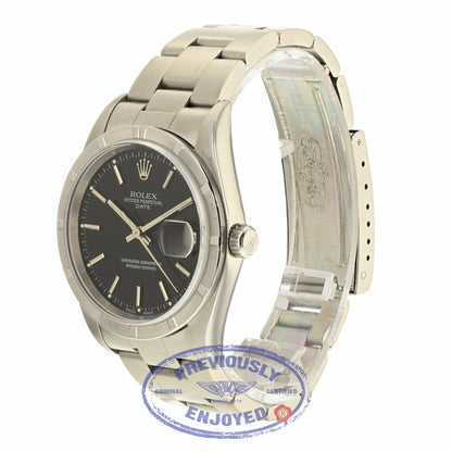 Rolex Date 34mm Stainless Steel Black Stick Dial 15210 Q0X4JL