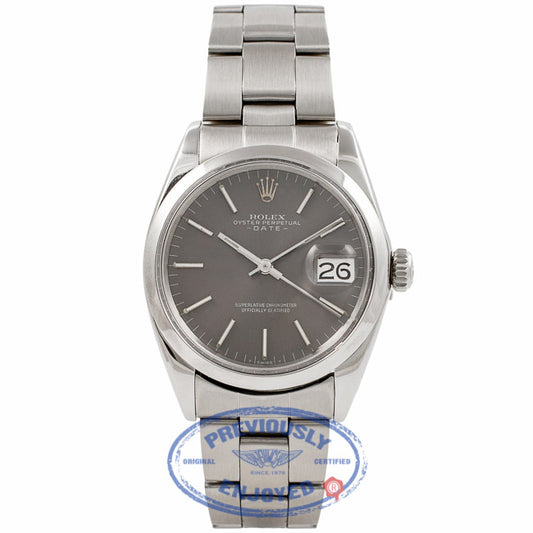 Rolex Date Stainless Steel Domed Bezel Grey Dial 1500 25A3AK - Beverly Hills Watch Company Watch Store