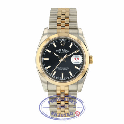Rolex Datejust 36mm Domed Bezel Stainless Steel and Rose Gold Black Dial 116201 0VYUTU