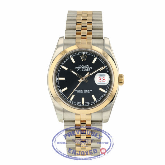 Rolex Datejust 36mm Domed Bezel Stainless Steel and Rose Gold Black Dial 116201 0VYUTU
