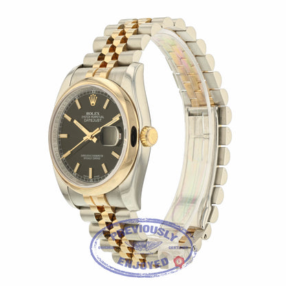 Rolex Datejust 36mm Domed Bezel Stainless Steel and Rose Gold Black Dial 116201 0VYUTU