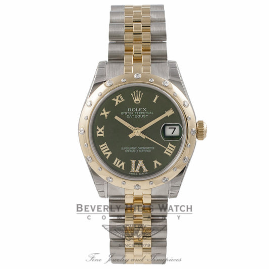 Rolex Oyster Date-Just Yellow Gold Stainless Steel Diamond Bezel Green Dial 178343 ZDXQCP - Beverly Hills Watch Store
