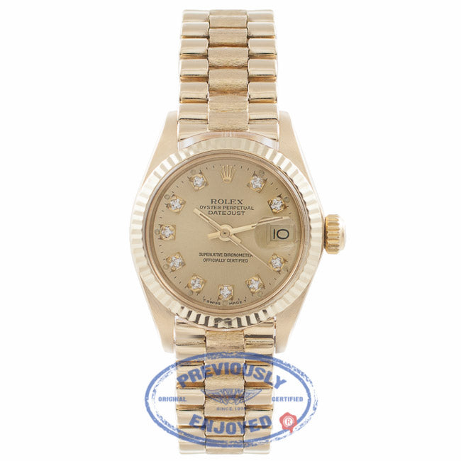 Rolex Datejust 26MM 18k Yellow Gold Fluted Bezel Champagne Diamond Dial President 6916 MPFYWN - Beverly Hills Watch Company Watch Store