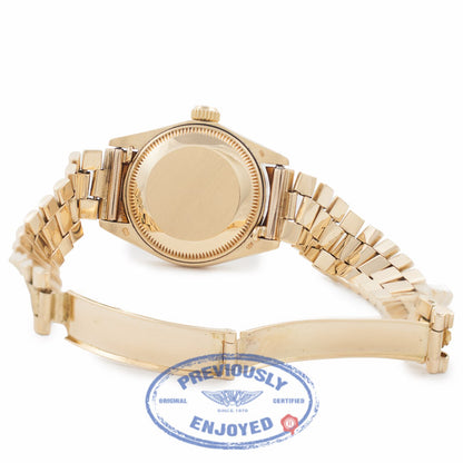 Rolex Datejust 26MM 18k Yellow Gold Fluted Bezel Champagne Diamond Dial President 6916 MPFYWN - Beverly Hills Watch Company Watch Store